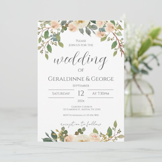 Invitación Boho floral Wedding Invitation (Anverso de pie)