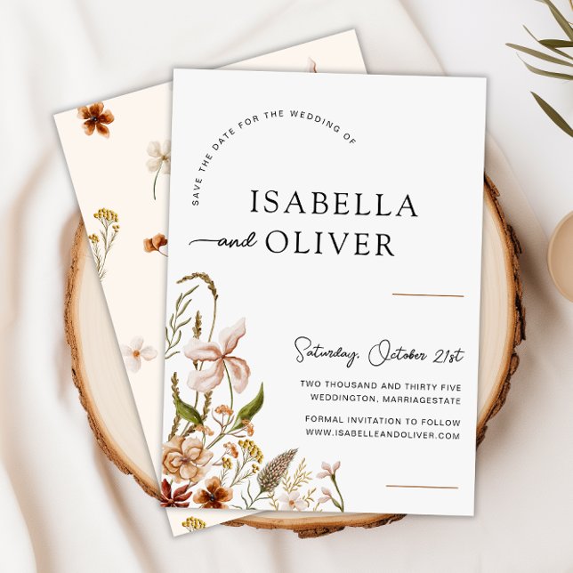 Invitación Boho Floral Wedding Save the Date Flat Card (Boho Floral Wedding Save the Date Flat Card -Front and Back)