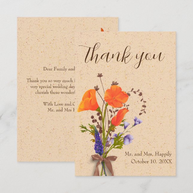 Invitación Boho Floral Wildflowers Boda Gracias Cartas (Anverso / Reverso)