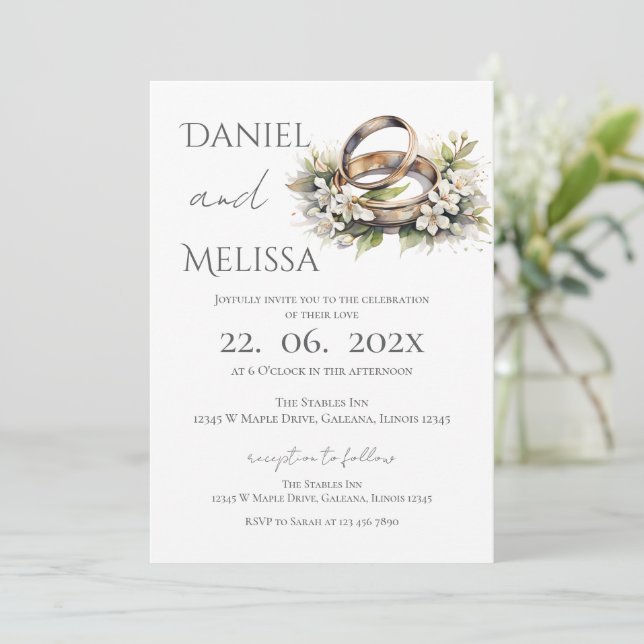 Invitación Boho Floral with ring Wedding  (Anverso de pie)