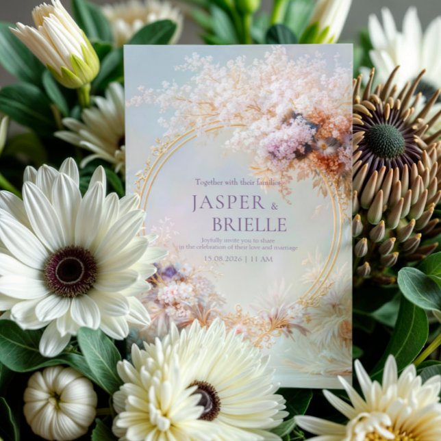 Invitación Boho Floral Wreath Gold Frame Elegant Wedding (Subido por el creador)