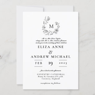 Invitación Boho Floral Wreath Monograma matrimonio personaliz