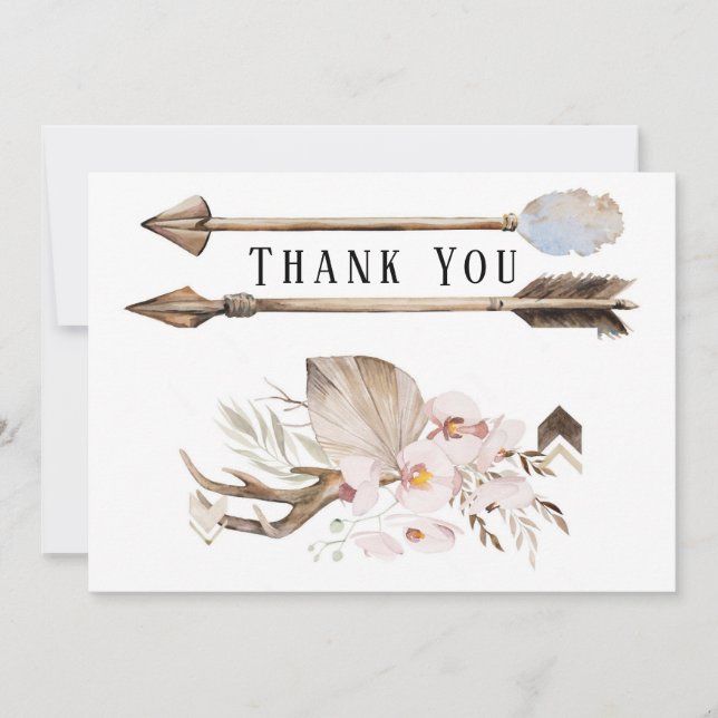 Invitación Boho Florals & Deer Antlers Arrows Gracias a las t (Anverso)
