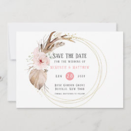 Invitación Boho Florals & Deer Antlers Guardan Las Cartas De 
