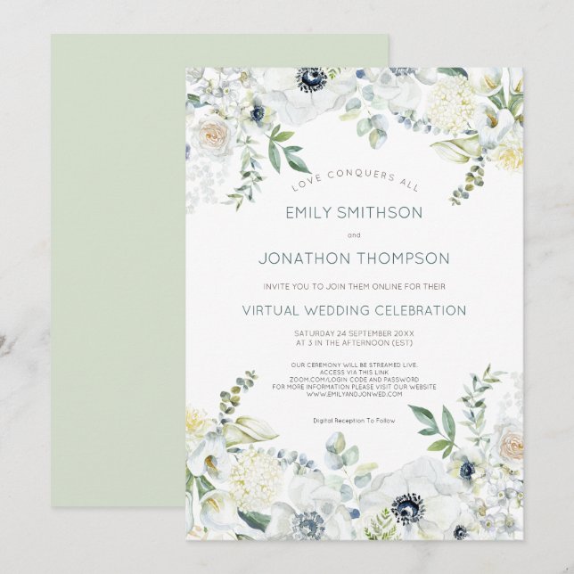 Invitación Boho Florals Eucalyptus deja Boda virtual (Anverso / Reverso)