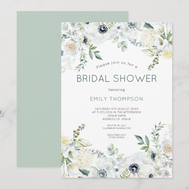 Invitación Boho Florals Eucalyptus deja ducha de novia (Anverso / Reverso)
