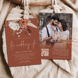 Invitación Boho Florals Foto Código QR Código Terracotta Boda
