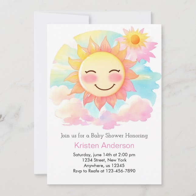 Invitación Boho florece en el Baby Shower Chica Sunshine (Anverso)
