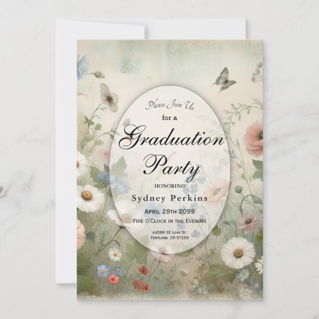 Invitación Boho florece y el Partido de Graduación de Flores  (Anverso)