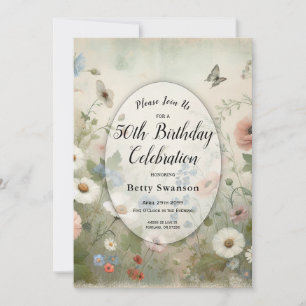 Invitación Boho florece y vintage florece fiesta de cumpleaño