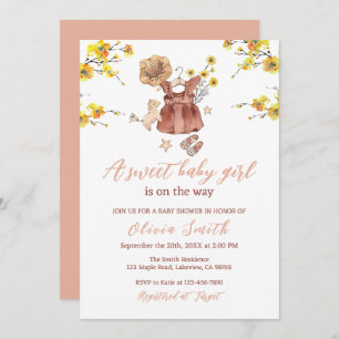 Invitación Boho Flores Amarillas Ropa Dulce Chica Baby Shower