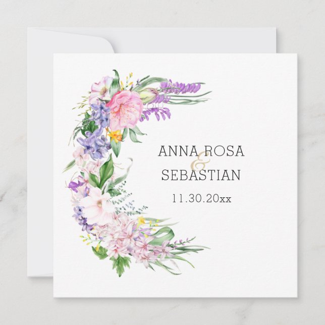 Invitación *~* Boho Flores AR15 QR Boda RSVP (Anverso)