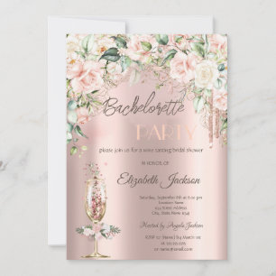 Invitación Boho Flores Champagne Glass Bachelorette Party