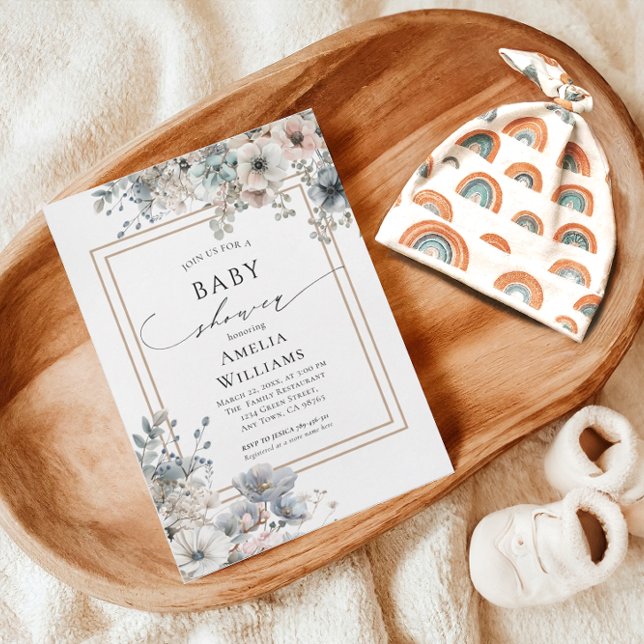 Invitación Boho Flores Florales Flores Silvestres Rustic Baby (Subido por el creador)