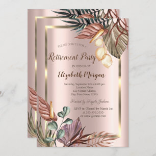 Invitación Boho Flores Marco dorado,Jubilación de oro Rosa