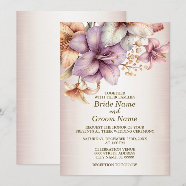 Invitación Boho Flores rosas de la fiesta de la boda Elegante (Anverso / Reverso)