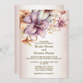 Invitación Boho Flores rosas de la fiesta de la boda Elegante