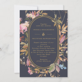 Invitación Boho Flores salvajes Mauve y Boda del marco dorado