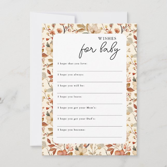 Invitación Boho Flores Silvestres Deseos Florales para Bebé (Anverso)