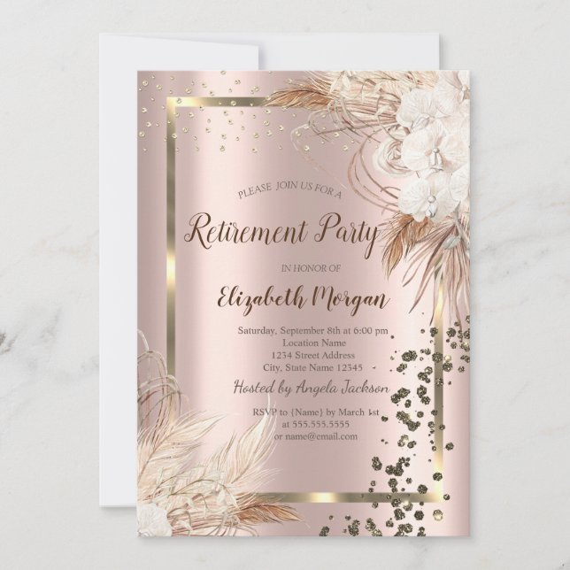 Invitación Boho Flores Terracota Confeti Jubilación (Anverso)