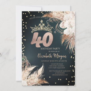 Invitación Boho Flores Tiara Diamonds Verde 40