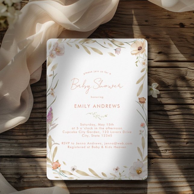 Invitación Boho Flower Baby Shower (Boho Flower Baby Shower White-Pastel Invitation for Baby Girl & Baby Boy - Gender Neutral.)