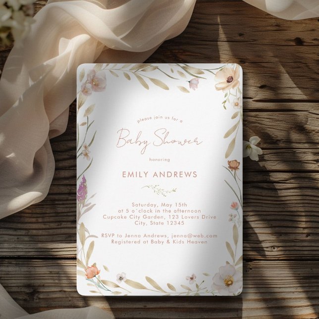 Invitación Boho Flower Baby Shower (Boho Flower Baby Shower White-Pastel Invitation for Baby Girl & Baby Boy - Gender Neutral.)
