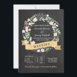 Invitación Boho Flower Wreath Rustic Chalkboard Boda<br><div class="desc">Una caprichosa flor pastel dibujada a mano en el pizarrón hace de esta rústica suite de invitados a la boda un guardián. Un banner de la cinta de moda añade un ambiente artístico,  lo que lo convierte en el lugar perfecto para bodas relajados al aire libre.</div>