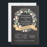 Invitación Boho Flower Wreath Rustic Chalkboard Boda<br><div class="desc">Una caprichosa flor pastel dibujada a mano en el pizarrón hace de esta rústica suite de invitados a la boda un guardián. Un banner de la cinta de moda añade un ambiente artístico,  lo que lo convierte en el lugar perfecto para bodas relajados al aire libre.</div>