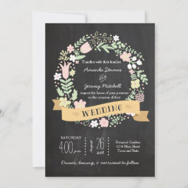 Invitación Boho Flower Wreath Rustic Chalkboard Boda