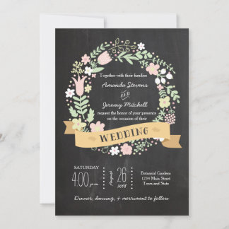 Invitación Boho Flower Wreath Rustic Chalkboard Boda
