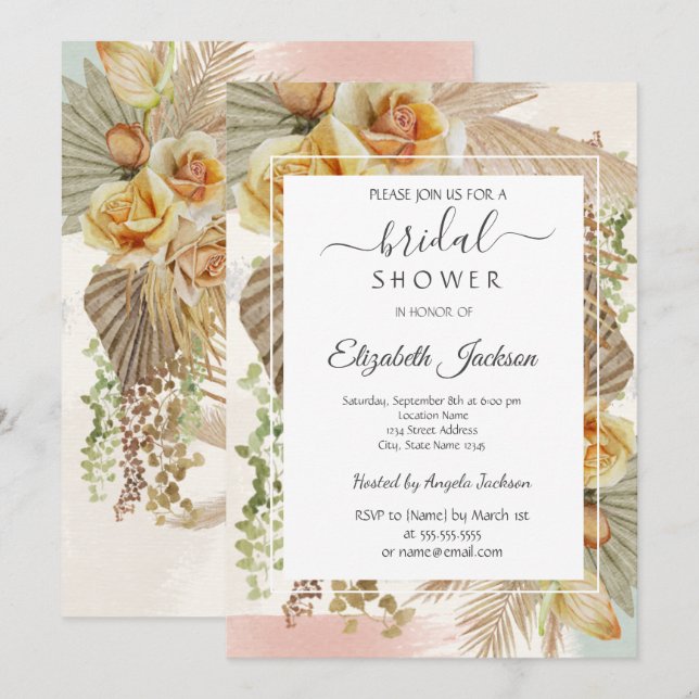 Invitación Boho Flowers Bridal Shower (Anverso / Reverso)
