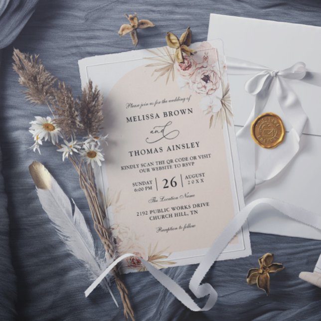 Invitación Boho Flowers Elegant Modern Budget QR Code Wedding (Subido por el creador)