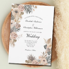Invitación Boho Flowers Floral Botanal Leaves Boda