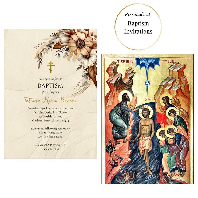 Invitación Boho Flowers Pampas Orthodox Christian Baptism  (Subido por el creador)
