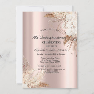 Invitación Boho Flowers Rosa aniversario Boda de oro