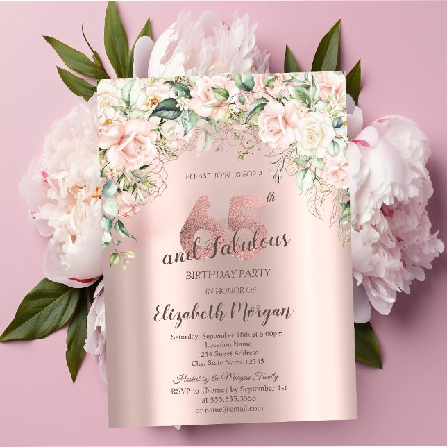 Invitación Boho Flowers Rosas Rosa Oro 65 cumpleaños (Subido por el creador)