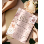 Invitación Boho Flowers Subió la Fiesta de los 50 Años<br><div class="desc">Flores elegantes de boho sobre un fondo dorado rosa.</div>