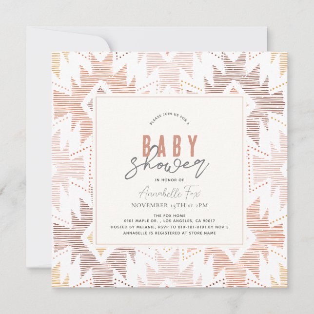 Invitación Boho Folk Textile Dusty Rosa Chica Baby Shower (Anverso)