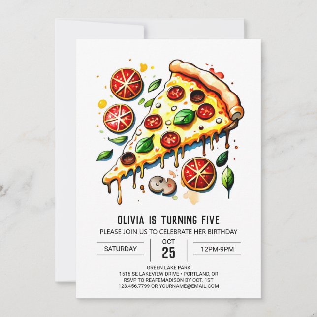 Invitación Boho Food Pizza Cumpleaños (Anverso)