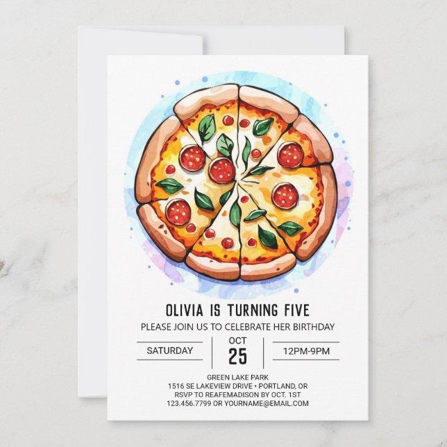 Invitación Boho Foodie Pizza Cumpleaños (Anverso)
