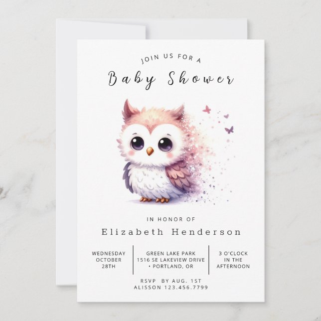 Invitación Boho Forest Owl Baby Shower (Anverso)