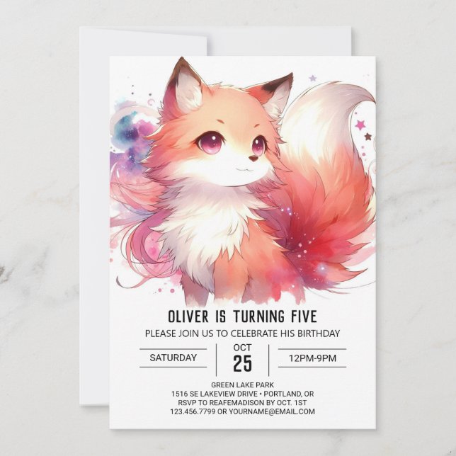 Invitación Boho Fox Birthday (Anverso)