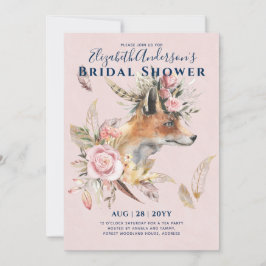 Invitación Boho FOX Bridal Shower Woodland Fethers Floral