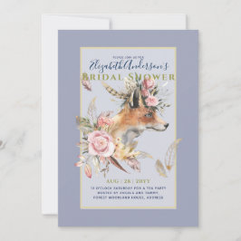 Invitación Boho FOX Bridal Shower Woodland Fethers Floral