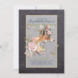 Invitación Boho FOX Bridal Shower Woodland Fethers Floral