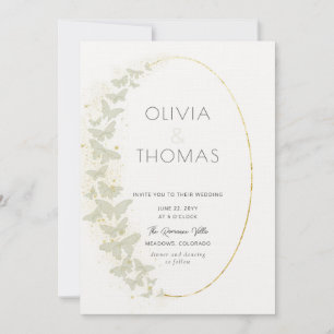 Invitación Boho Frame Modern Gold Butterflies Elegante Boda