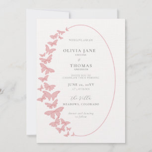 Invitación Boho Frame Rubor Mariposas rosadas Elegante Boda