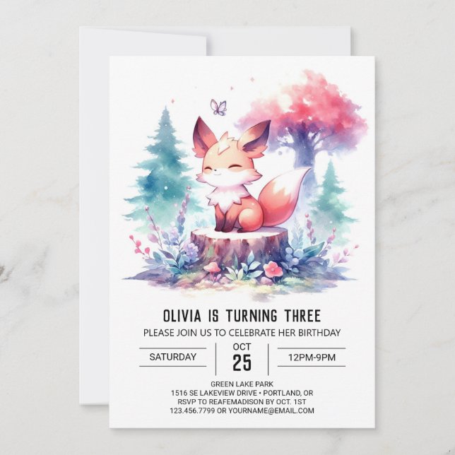 Invitación Boho Fun Fox Birday digital (Anverso)