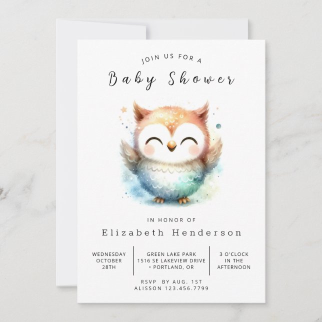 Invitación Boho Fun Owl Baby Shower (Anverso)
